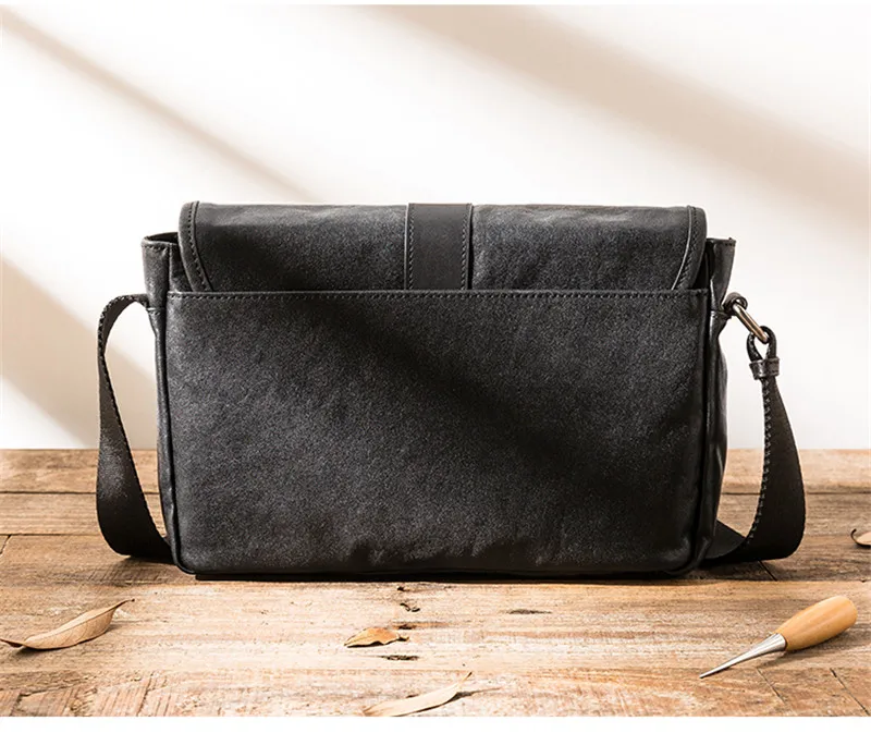 Outdoor casual high quality genuine leather men black crossbody bag weekend travel luxury soft natural real cowhide shoulder bag