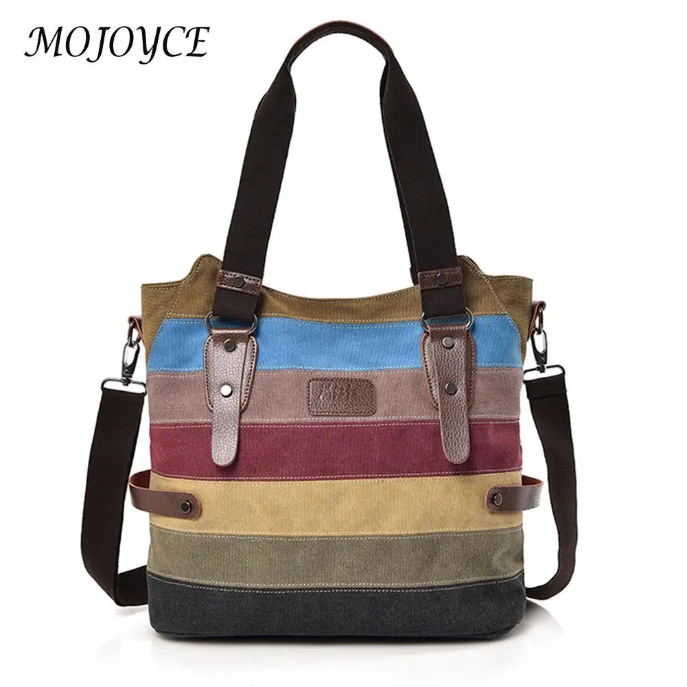 

Striped Casual Tote Crossbody Shoulder Bag Canvas Women Large Capacity Bags Colorful Shopping Travel Messenger Handbags Satchel