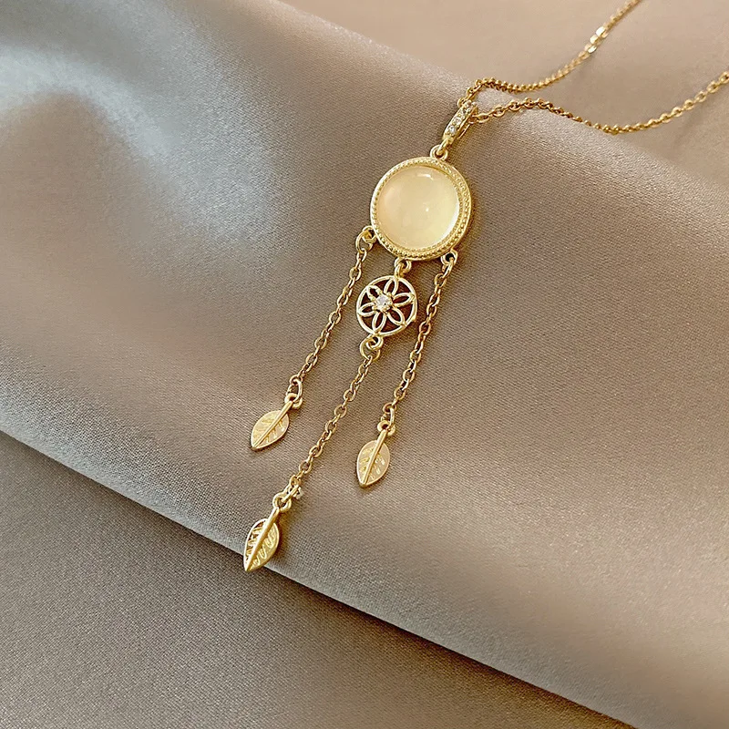 

Titanium Steel Classic Necklace Tassel Pendant For Women Girls Metal Chain Jewelry Ladies Fashion Trendy Gift Wedding Party