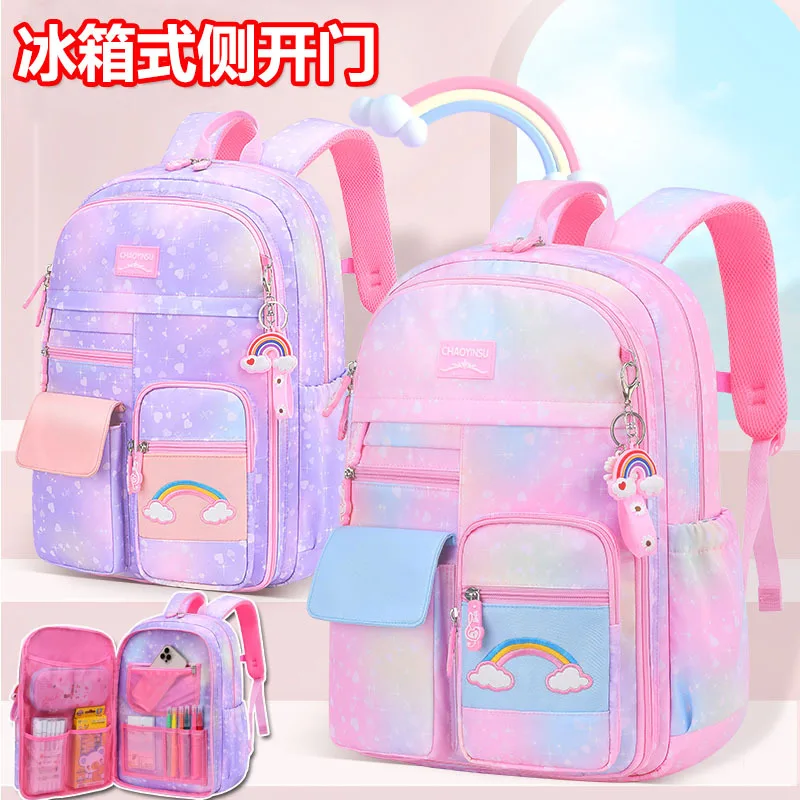 

New Primary School Gradual Color Schoolbag Refrigerator Side Door Cute Princess Large Capacity Light Girls Backpack