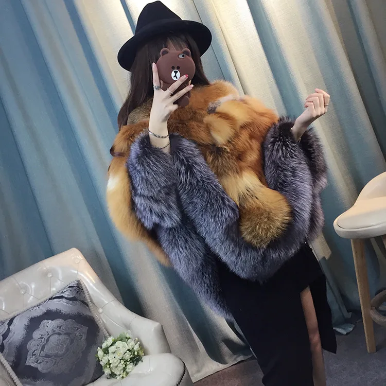 Winter Fox Fur New Color Coat Mid-length Red Fox Silver Fox Cloak Fur Jackets Warm Fur Coats for Women