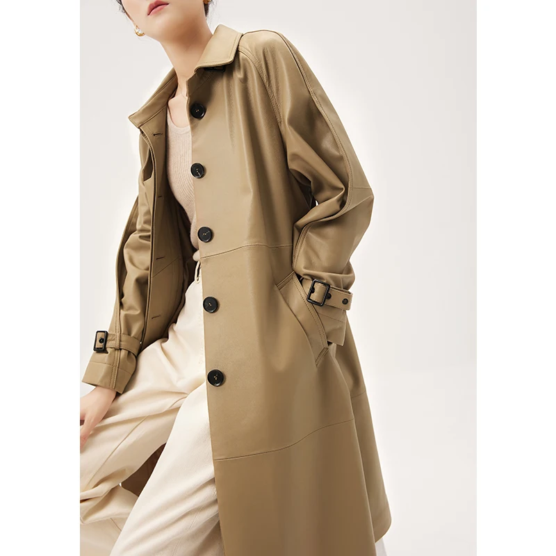 SHUCHAN Sheepskin Casacos De Inverno Feminino Adjustable Waist Single Breasted Autumn/Winter Single Breasted Long Jackets Women