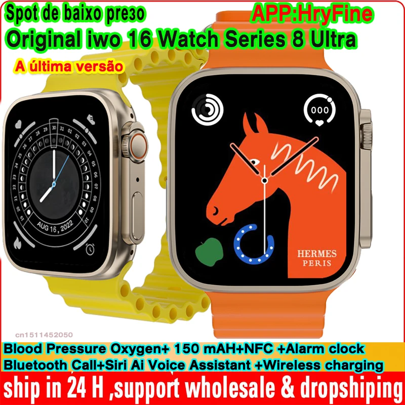 

Оригинальные мужские Смарт-часы iwo 16 серии 8 с беспроводным зарядным устройством, Bluetooth, голосовыми вызовами, пульсометром и тонометром