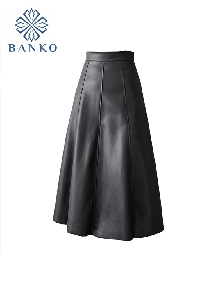 

Женские длинные юбки, Весенняя пикантная кожаная юбка из искусственной кожи, однотонные офисные женские миди-юбки, элегантная Праздничная ...