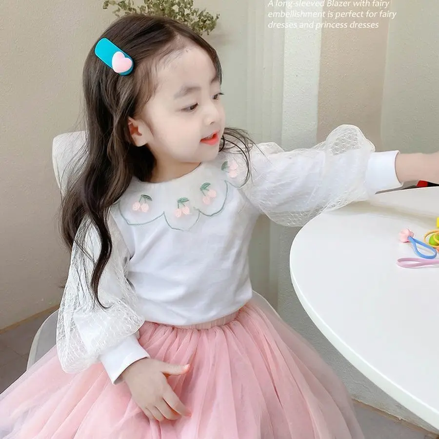 

Autumn 2022 New Girl Suit Baby Lapel Top Bottoming Shirt Little Girl Net Gauze Skirt FashionGirlsClothing Girls Boutique Outfits