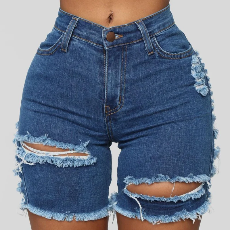 New Summer Women's Street Fashion Shorts Clothes Trend Tattered Cow Five-point Retro Shorts Fashion Sexy High Waist Jeans Shorts