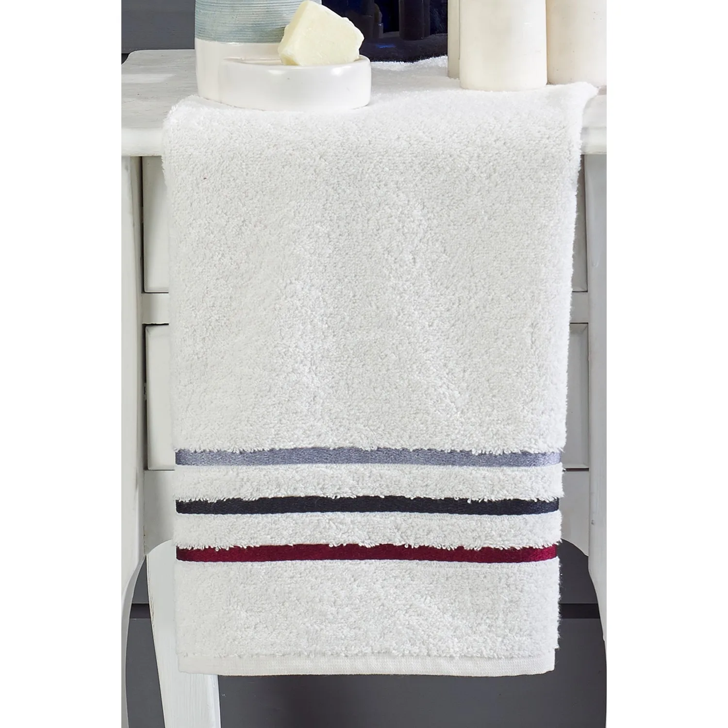 Özenev Hooded 4 Piece Family Bath Robe Set Cotton Striped Groined Soft Luxury Burgundy Mustard Comfortable Use Soft Texture