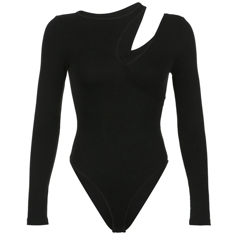 

Women Thong Leotard Long Sleeve Cut Out Front Plain Bodycon Bodysuit Jumpsuits P8DB