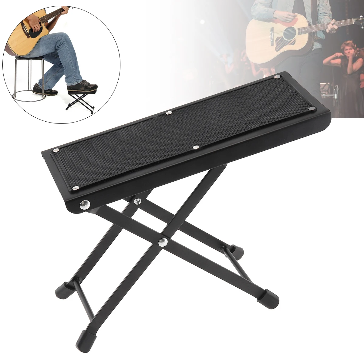 

Metal Folding Guitar Footstool Foot Rest Stool Anti-Slip Stand Height Adjustable Guitar Footrest Stand Support Footboard