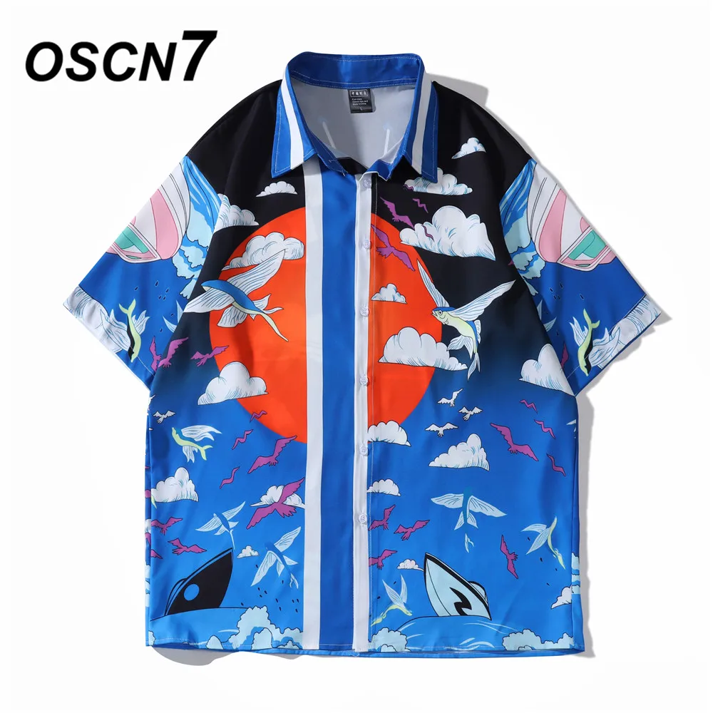 

OSCN7 Casual Printed Short Sleeve Shirt Men Street 2022 Hawaii Beach Oversize Women Fashion Harujuku Shirts for Men 3551