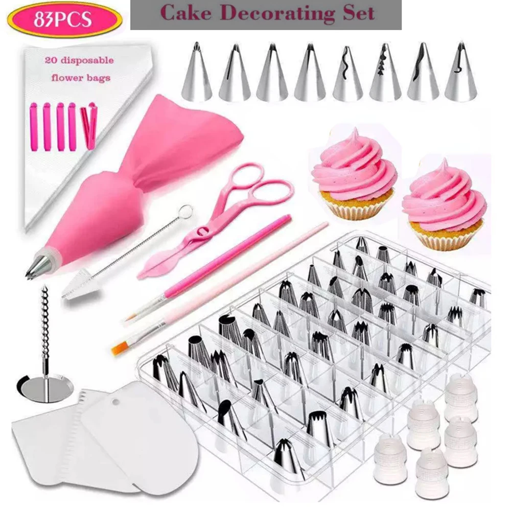 

82Pcs/set Cake Cream Decorating Tools Set Cake Biscuits Pastry Decorating Supplies Kit Nozzles Piping Bags Baking Accessories