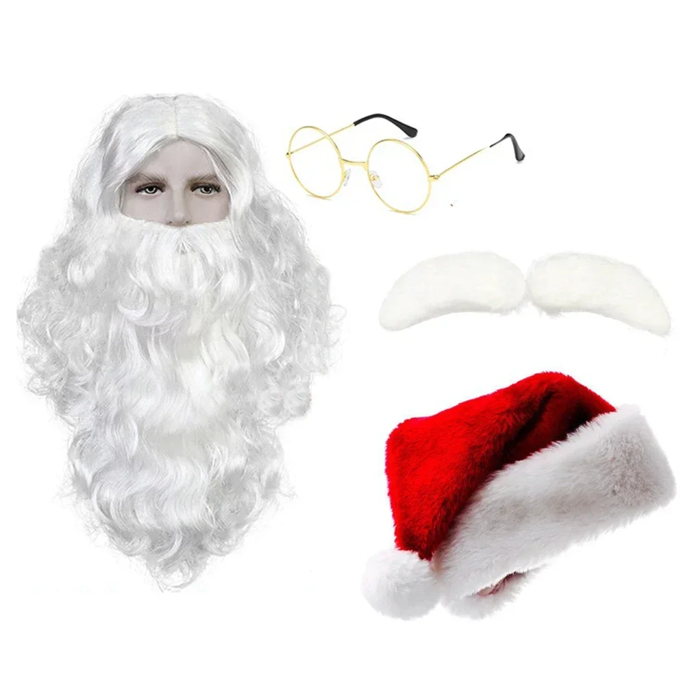 Рождественский косплей Санта-Клаус маскировка парик шапка для бороды набор