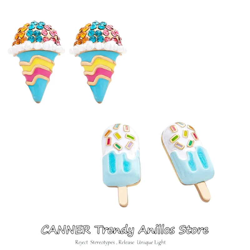 

CANNER S925 Sterling Silver Women Slippers Waves Stud Earrings Funny Custom Cute Ice Cream Sun Umbrella Ear Studs Fine Jewelry