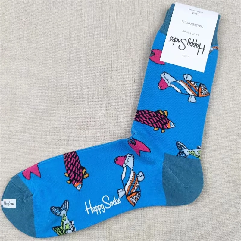 Мужские носки Four Seasons из чистого хлопка классические спортивные Happy средней длины