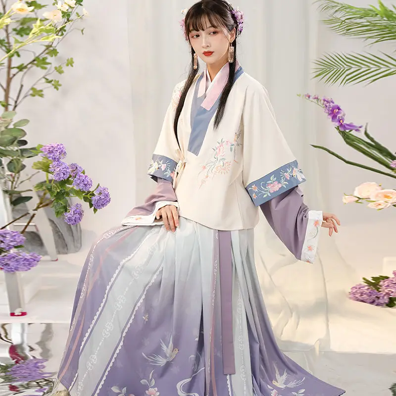 

Spring/summer Hanfu Pair of Embroidered One-piece Printed Pleated Skirt