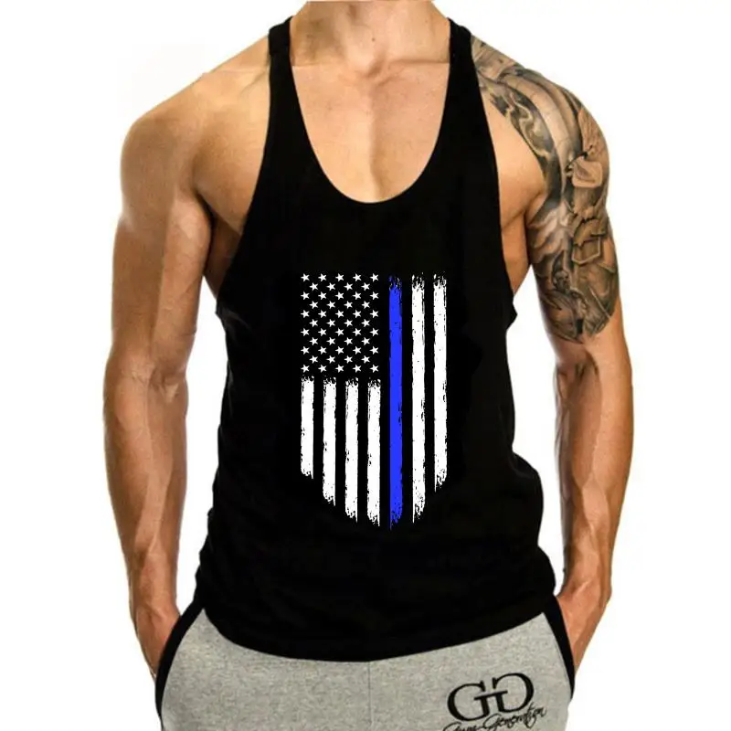 

Thin Blue Line USA Flag Patriotic Polices Men tank top men harajuku tank top men