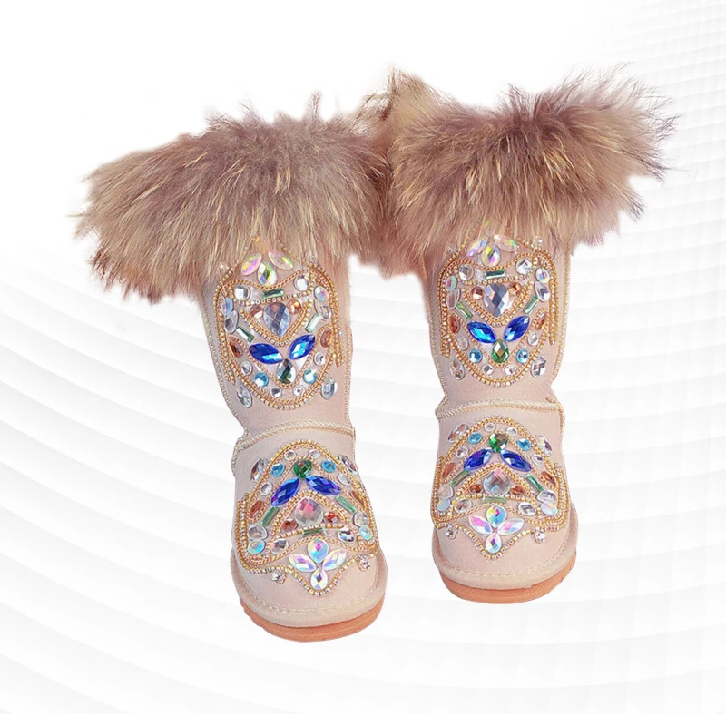 

Tall classic snow boots rhinestone accessories women's shoes banquet shoes wedding shoes handmade custom large size 35-44