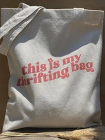 women canvas shopping bag youth letters print female cotton cloth shoulder bag eco handbag tote reusable grocery shopper bag y2k