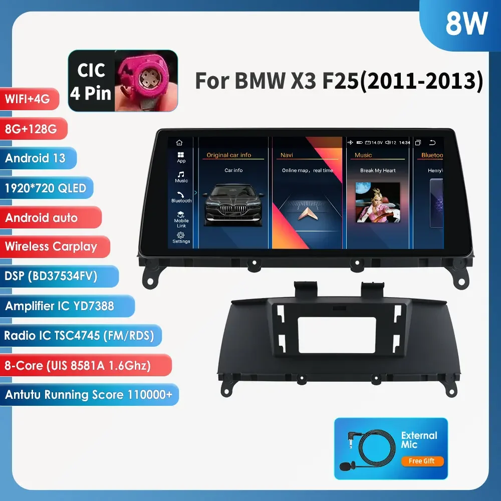 

Carplay Android 13 авто автомобильные интеллектуальные системы радио для BMW X3 E83 F25 CIC X4 F26 NBT мультимедиа 4G авторадио 10,25 дюйма головной блок