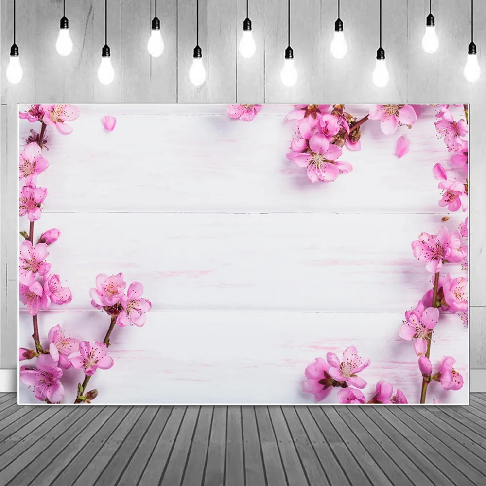 

Peach Blossom Branch Fade Board Decoration Photography Backdrops Kids White Plank Self Portrait Birthday Party Photo Backgrounds