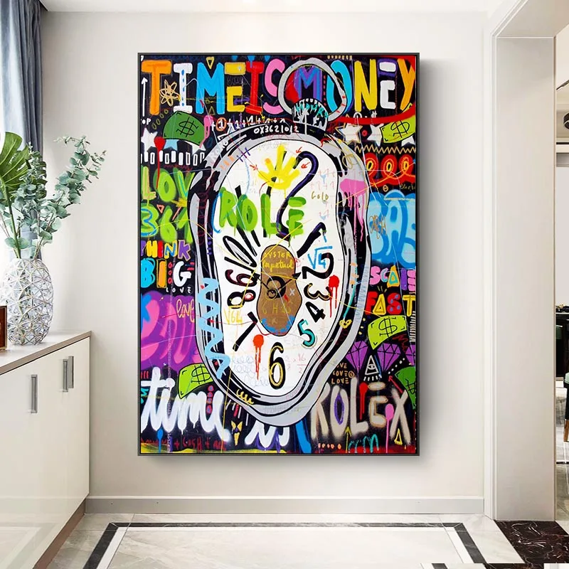 

Настенная картина Time is Money, картина маслом на холсте, живопись, домашний декор, картина-распылитель, граффити, постер для дома, гостиной