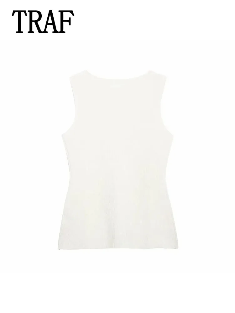 TRAF женский однобортный свитер топы новый летний элегантный жилет однотонный