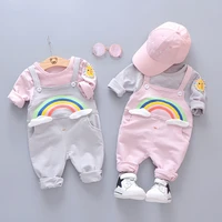 childrens long sleeved rainbow pattern t shirt suspenders two piece childrens wear boys and girls clothing spring and autumn
