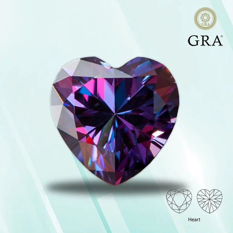 Муассанит Камень Императорский Фиолетовый Цвет Сердце Форма VVS1 Пройти Тестер