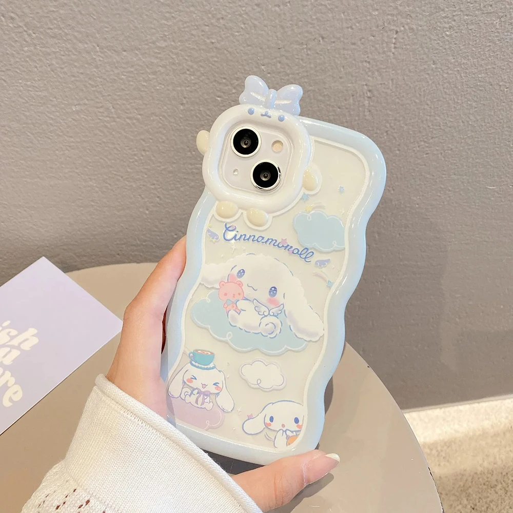 Чехол для телефона Kawaii Sanrio Cinnamoroll iPhone 16 15 14 13 12 11 7 8 X XR XS plus Pro Max чехол с 3D бантом и