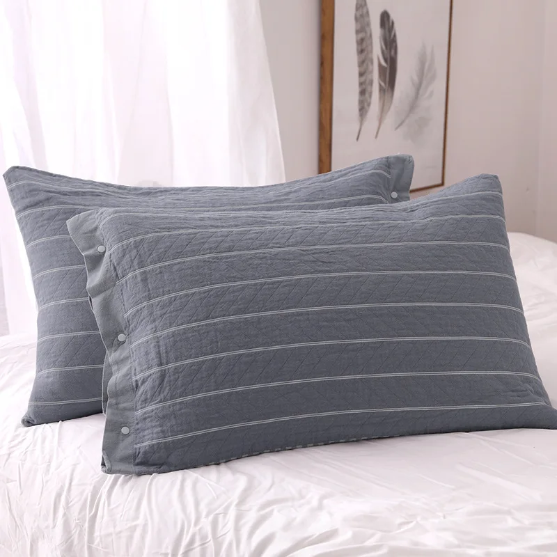 

1 Pair Pillow Case Grade A Striped Soft Cotton Pillow Cover Thick Cushion Cover 3 Layers Breathable Cotton Fabric Pillowcase