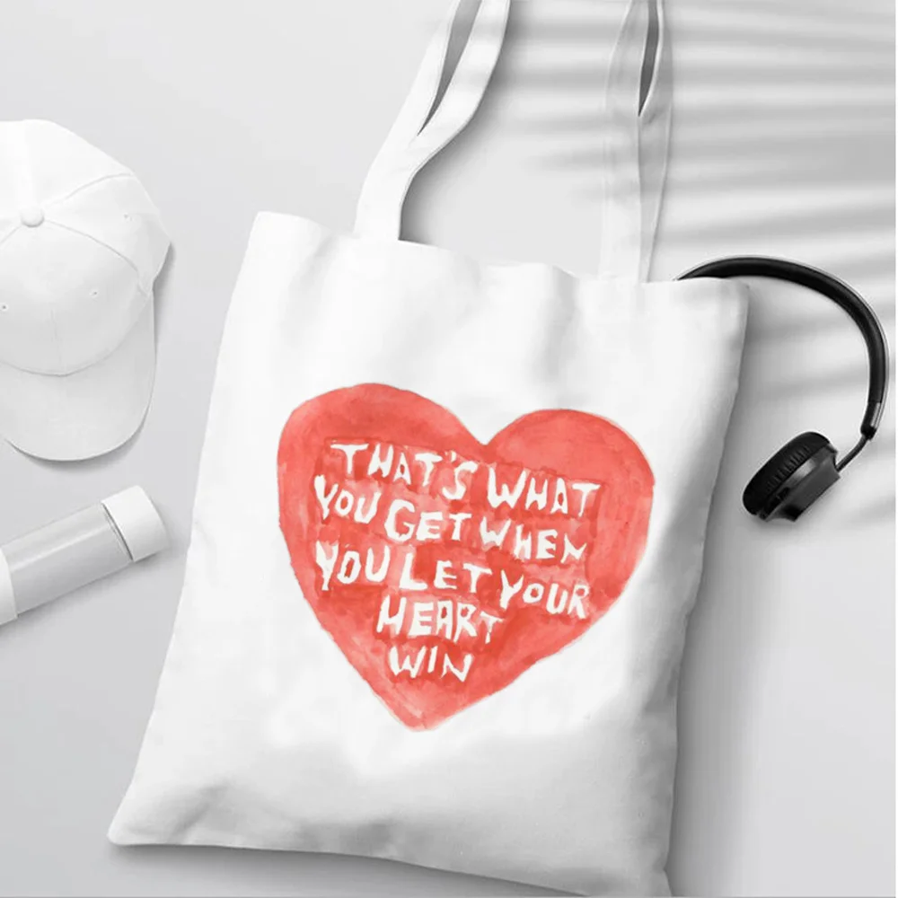 

Aesthetic Heart print shopping bag bolso cotton shopper shopper bolsa bag bolsas reutilizables jute string boodschappentas