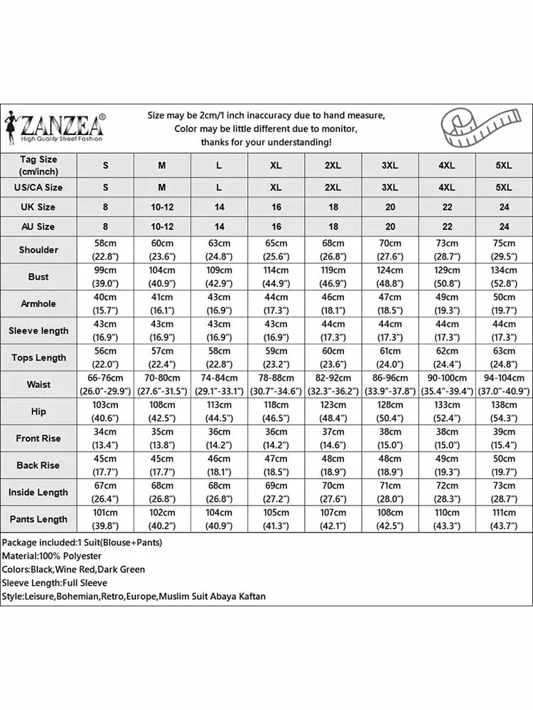 Модный осенний костюм ZANZEA из рубашки и брюк с длинным рукавом женские спортивные