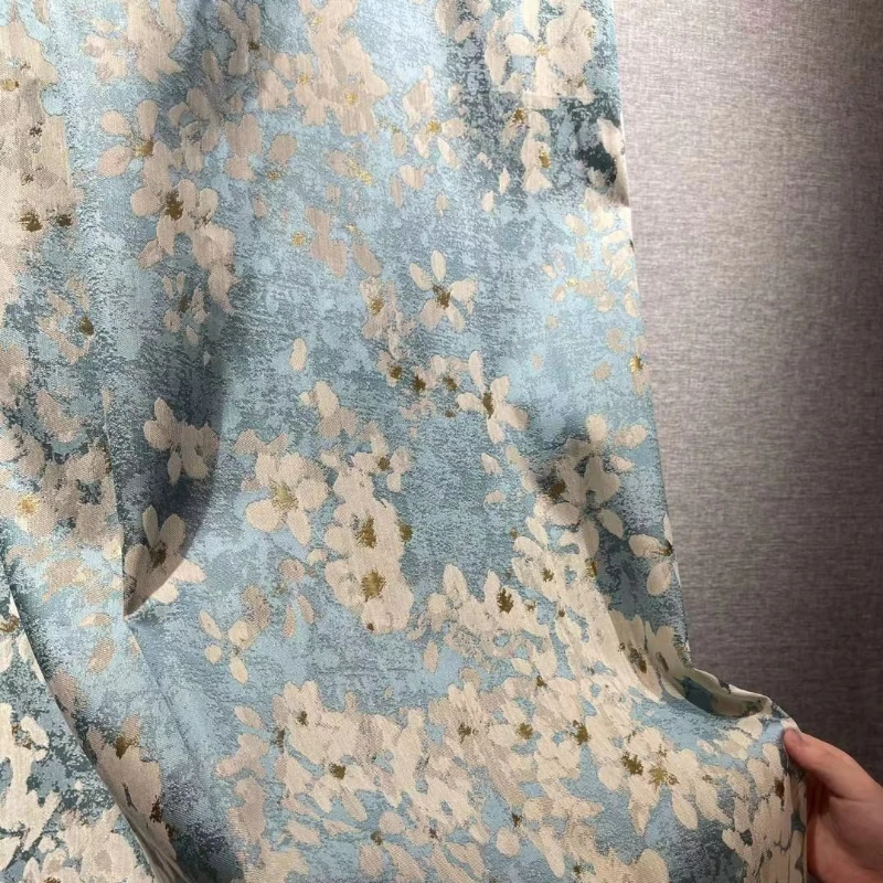 

American Style Retro Light Luxury Curtains For Living Room Bedroom Nordic Blue Pastoral Small Floral Cloth Shading Customization