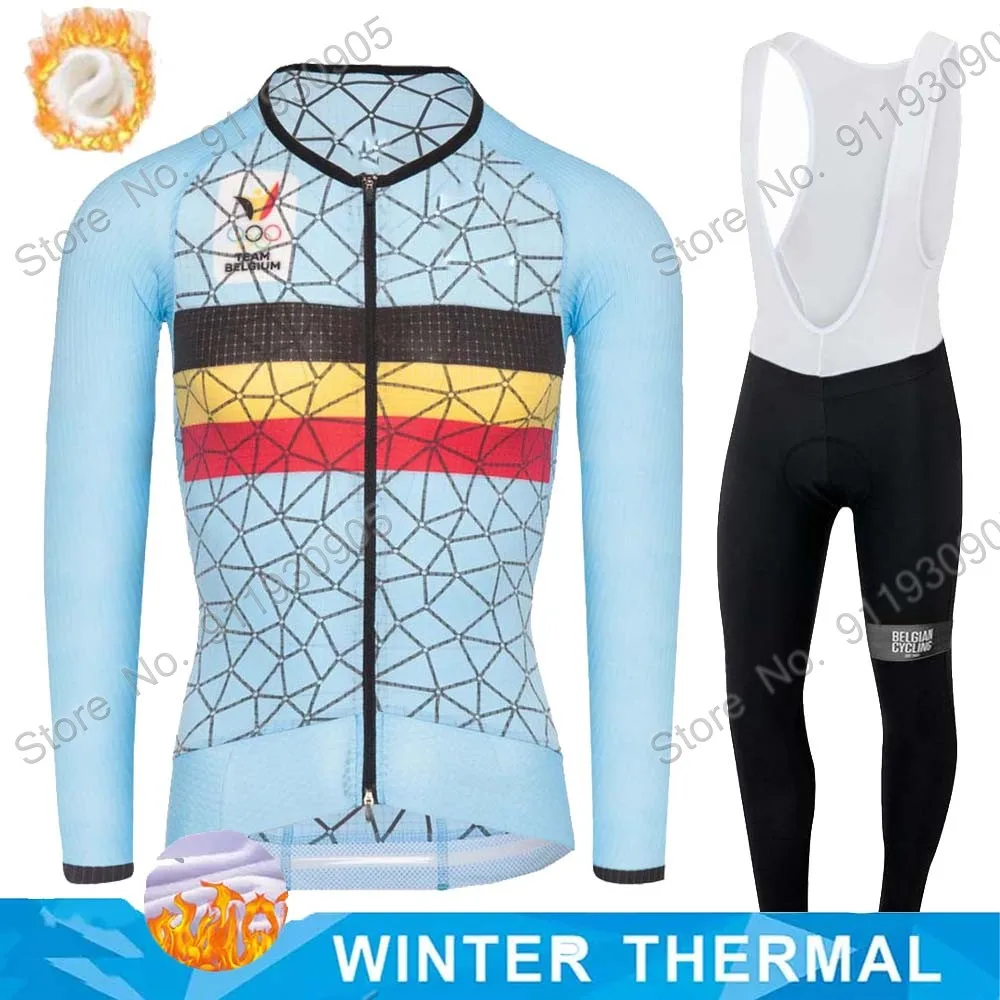 

2021 Winter Belgium National Team Cycling Jersey Set Long Sleeve Clothing Road Bike Suit Bicycle Pants Bib MTB Maillot Culotte