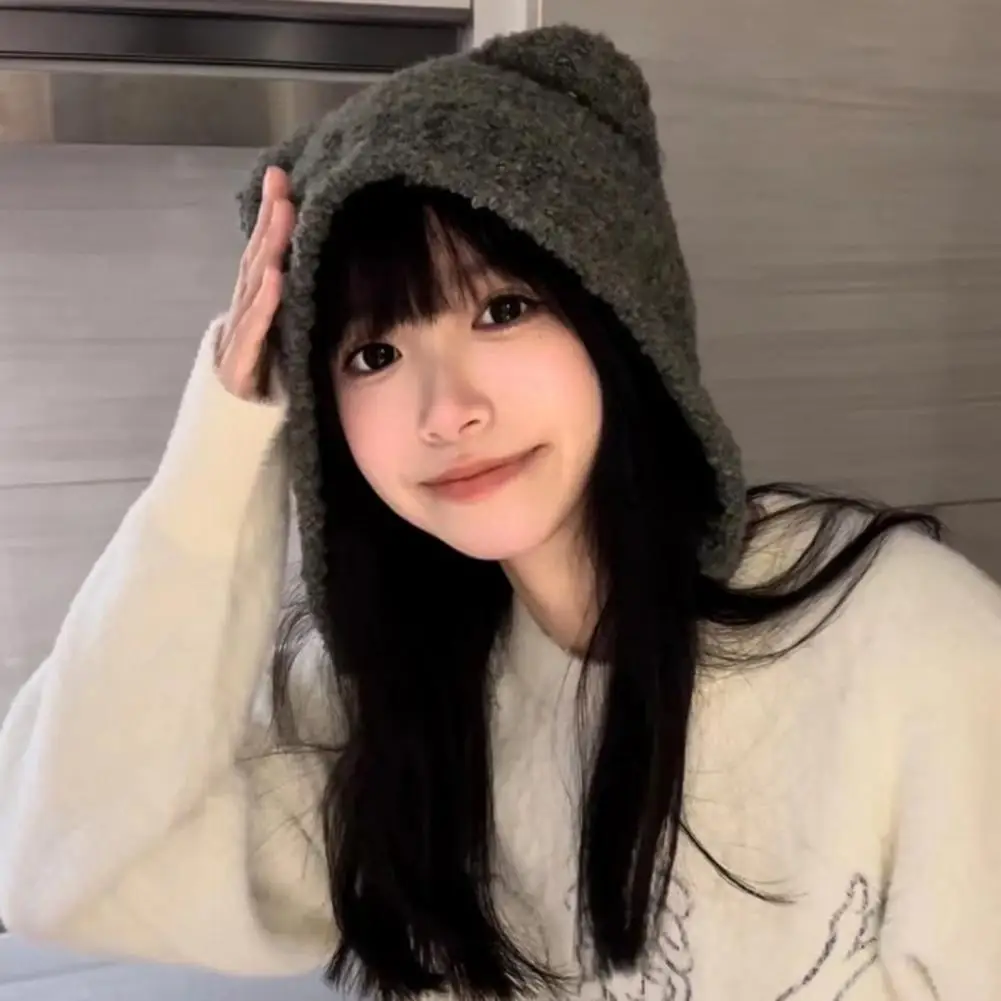 

Ladies Cap Cute Knitted Hat Winter Stretchy Pure Color Knitting Hat
