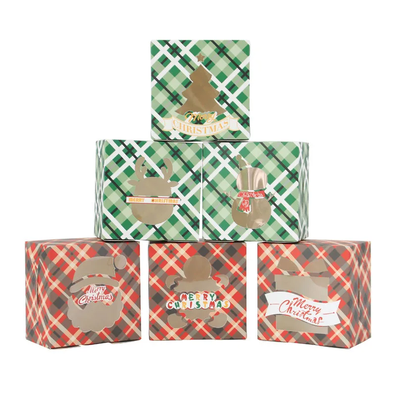 12/24Pcs Christmas Gift Candy Packaging Box PVC Window Favor Gift Box Cookies Baking Cake Muffi Bags Christmas Party Decoration