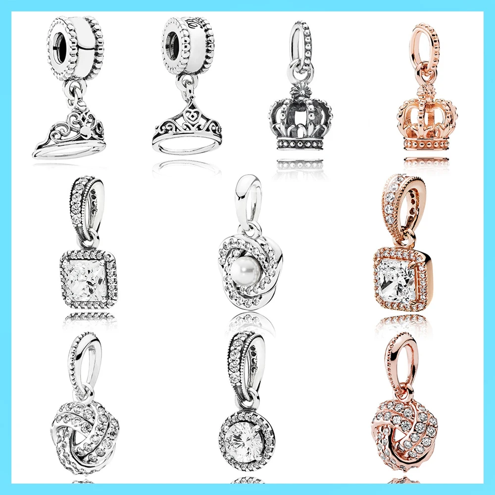 

S925 Sterling Silver Rose Gold Loose Bead Bracelet Diy Glass Bead Crown Pendant Girls Bracelet Accessories