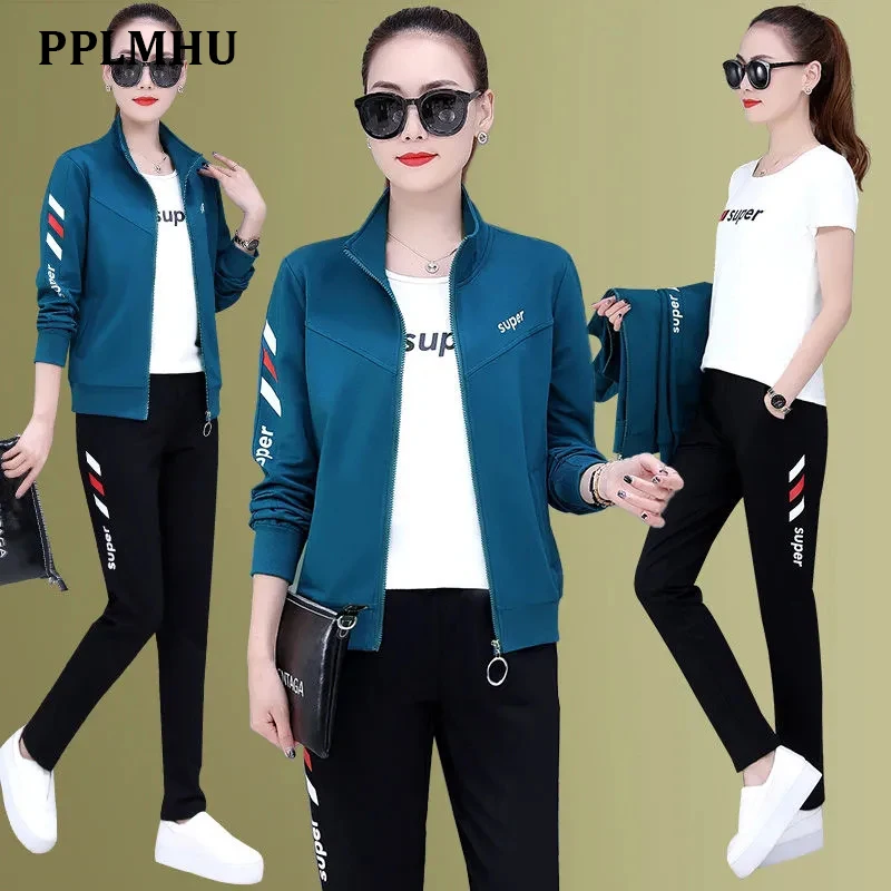 

Spring Autumn Streetwear Sports 3 Piece Set Women Outfits Casual Jogging Tracksuit Fashion Zip Up Jacket + T-Shirt + Pants Suit