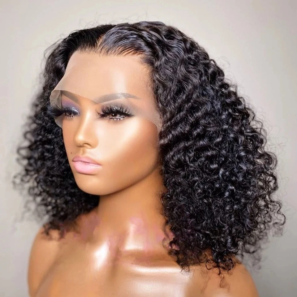 

Peruvian Short Curly Bob Wig 13x4 Transparent Lace Front Human Hair Wigs for Women Deep Curly Glueless Frontal Wig Pre Plucked
