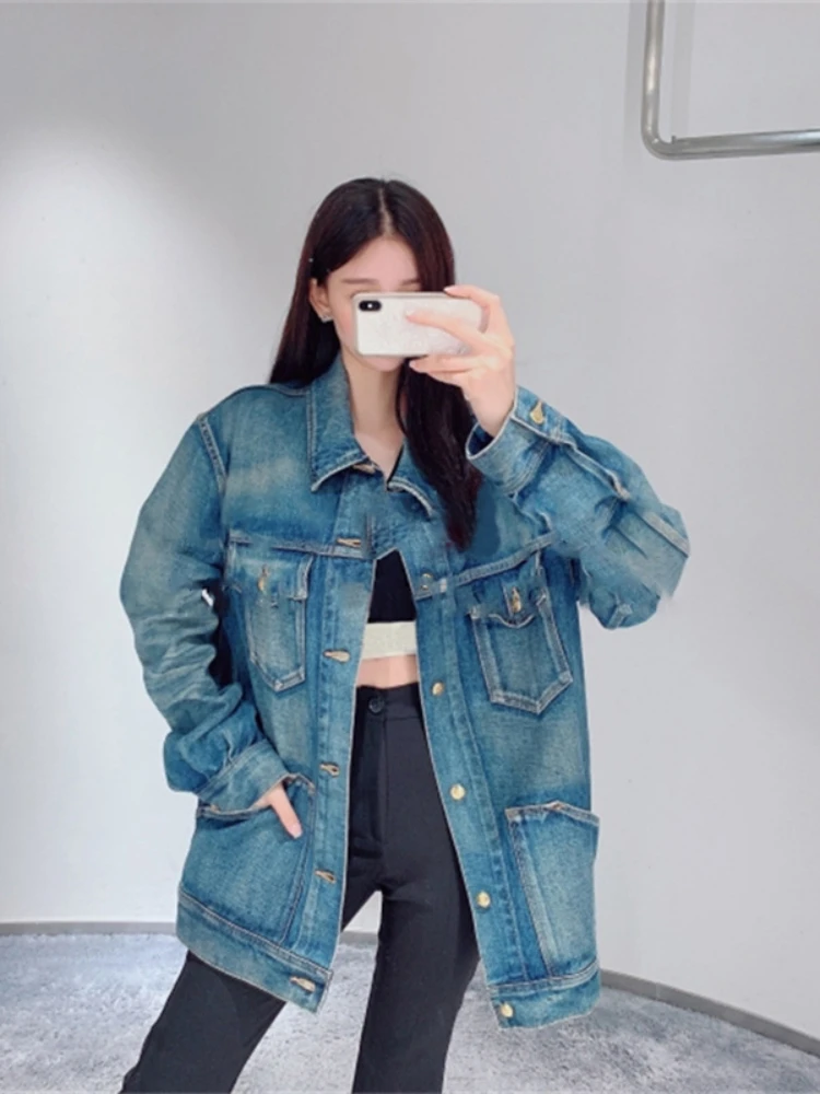 

2022 Autumn New Casual Women Jacket Pocket Denim Jacket Loose Jacket Top