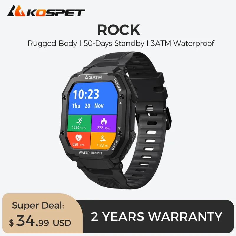KOSPET ROCK-reloj inteligente resistente al agua para hombre, accesorio de pulsera resistente al agua con seguimiento de actividad deportiva, control de presión arterial y resistente al agua