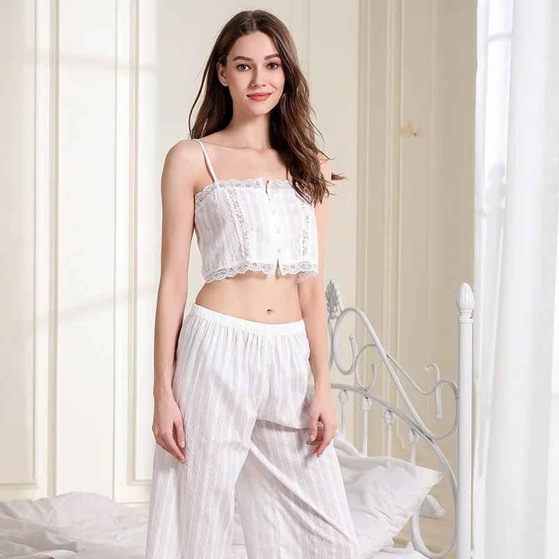 

Women's pajamas cotton cropped sling trousers Pyjamas loose home wear Sleepwear pajama sets sexy pjs loungewear women lingerie