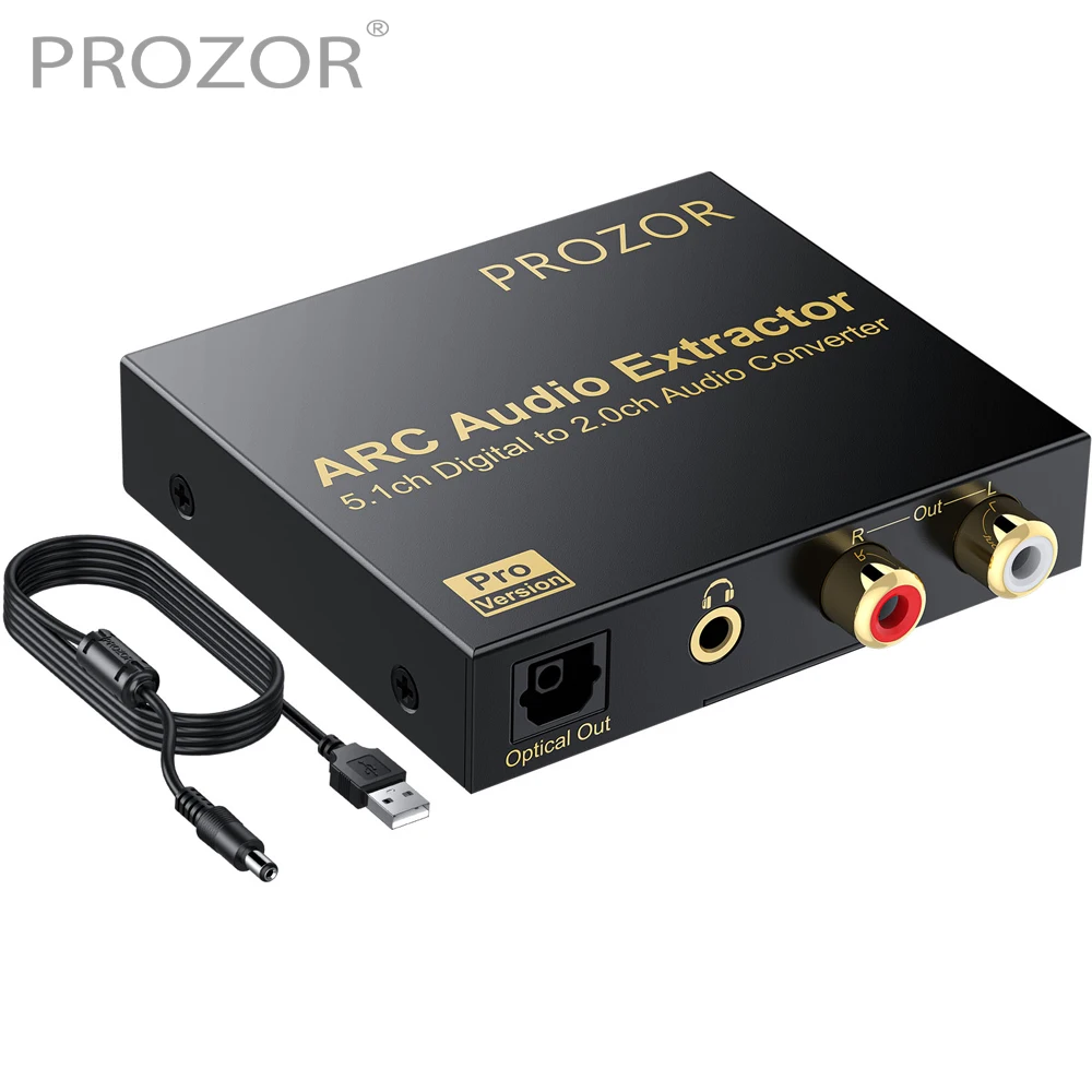 PROZOR 192KHz DAC Converter 5.1ch Digital ARC Audio Extractor RCA Optical 3.5mm Headphone Stereo Audio Return Channel Adapter