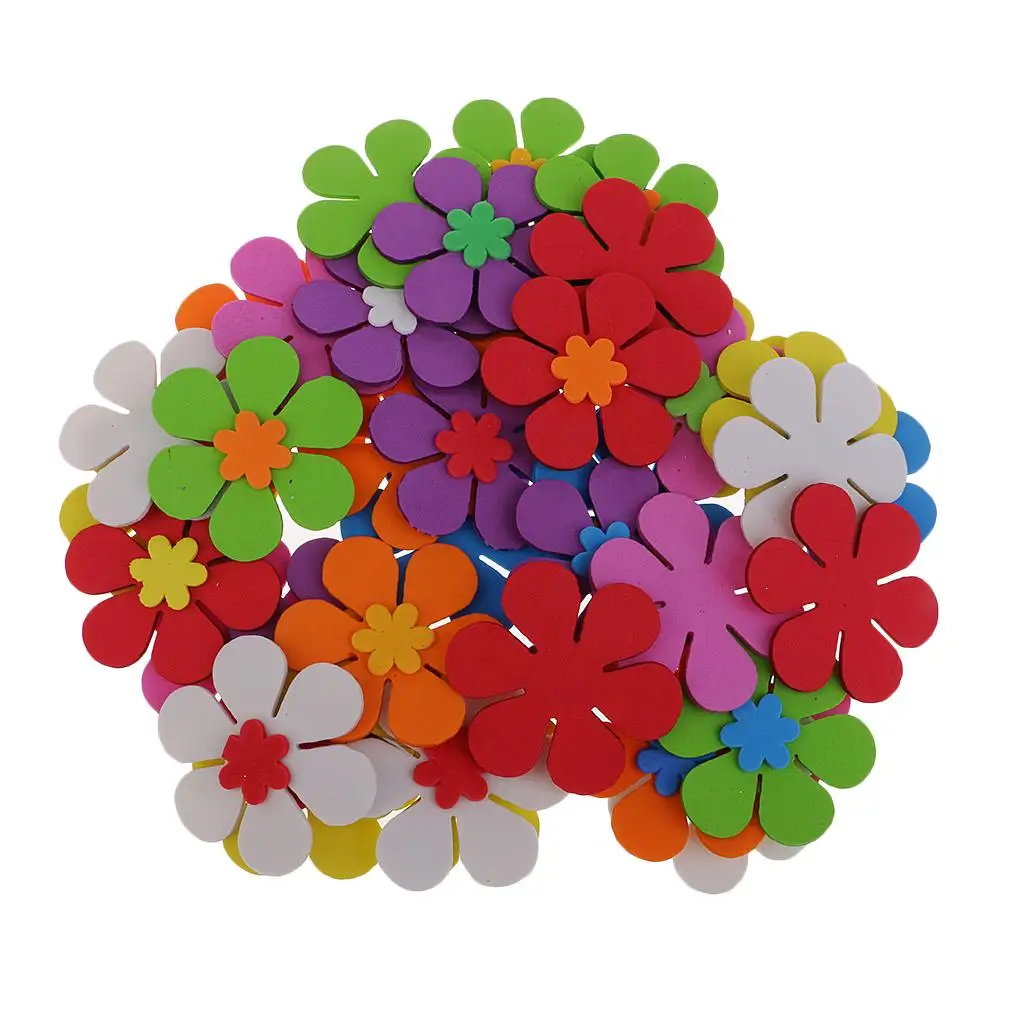 

40pcs Mixed Color Flowers Foam Stickers 6cm Decorations Crafts