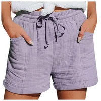 women loose high street lace up solid casual shorts 2021 new summer high waisted female fresh wide leg pleated shorts streetwear