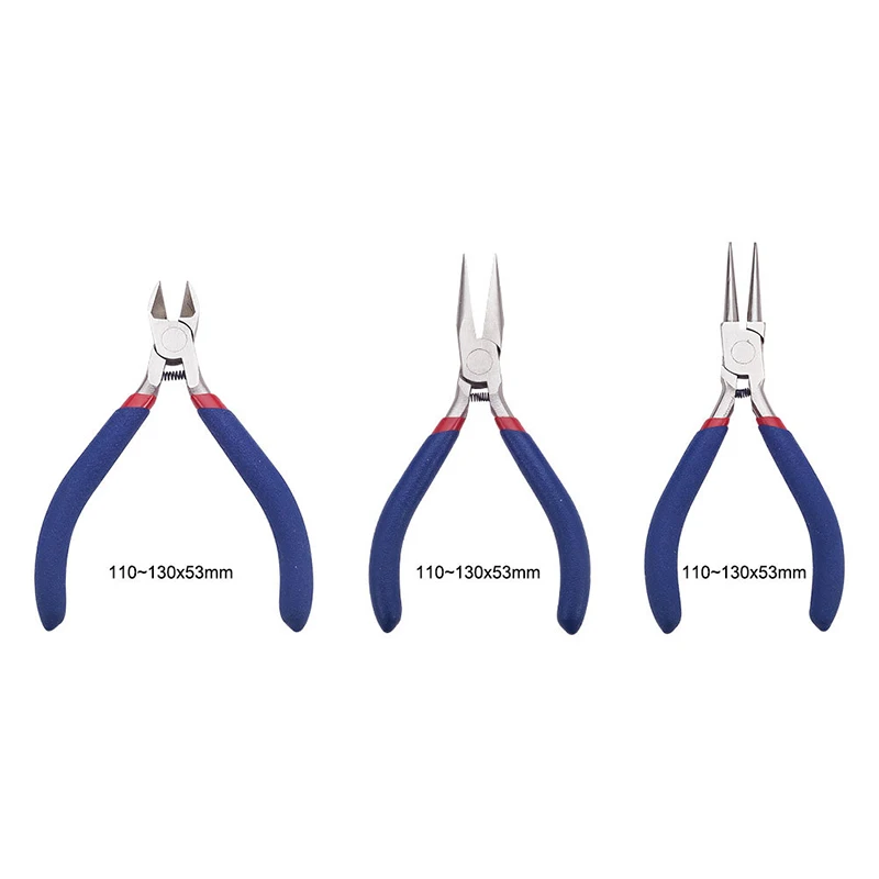 

3Pcs/Set Jewelry Tools Pliers Wholesale DIY Accessories Hardware Tools Blue Vice Black Round Head Pointed Nose Pliers #50 Steel