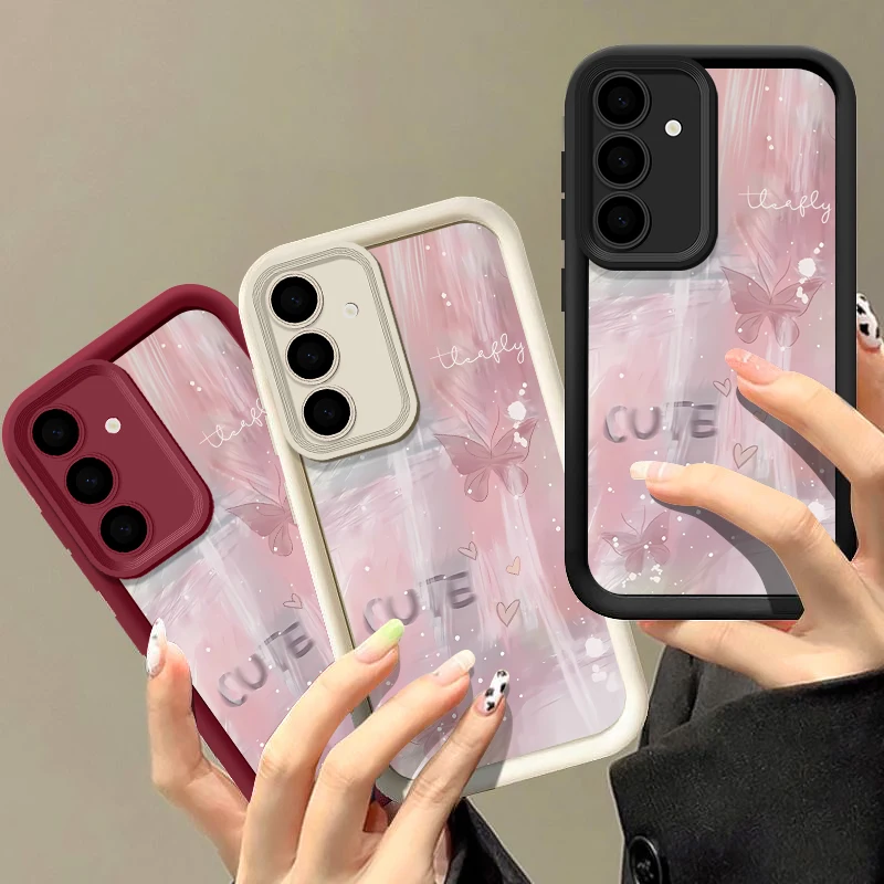 Чехол с градиентной розовой бабочкой для Samsung Galaxy S24 S23 S22 Ultra S21 S20 FE A14 A15 A16 A34 A35 A52 A53