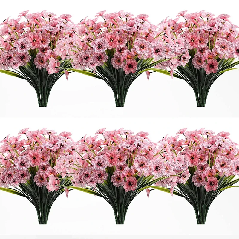 

Plastic Flowers Fake Flower UV Resistant Plants For Indoor Outdoor Decor Pink Flowers Free Shipping Artificial Decorations