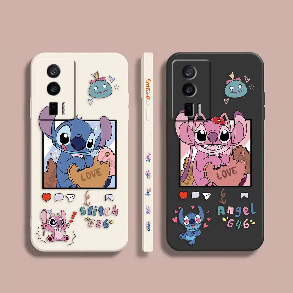 

Case For Redmi K60E K60 K50 K40S K40 K30 9A 9 8A 8 10 Pro 4G 5G Colour Simple Liquid silicone Case Cartoon Lilo & Stitch Angel