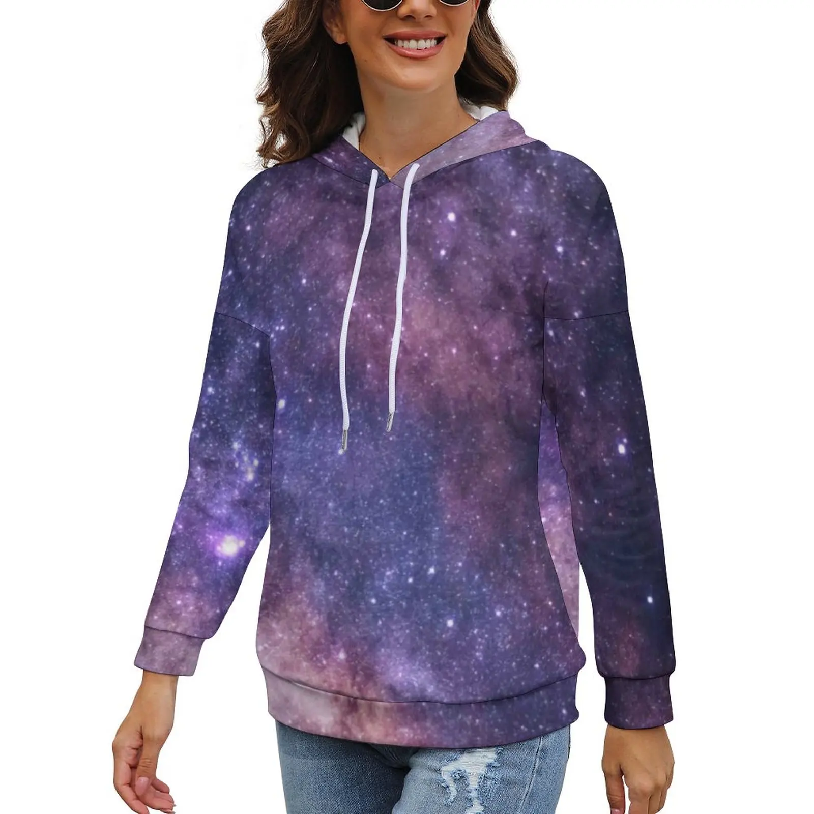 

Galaxy Star Print Hoodies Nebula Planets Stars Funny Pullover Hoodie Women Korean Print Sweatshirts Long Sleeve Oversize Clothes